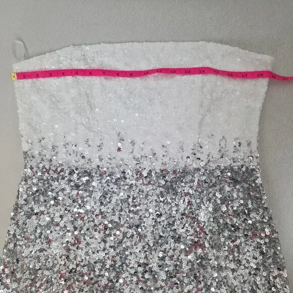 Retrofête White Silver Strapless Sequin Kameron Embellished Mini Dress XLarge